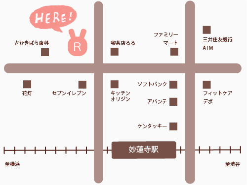 妙蓮寺駅からラビットハウスまでの地図
